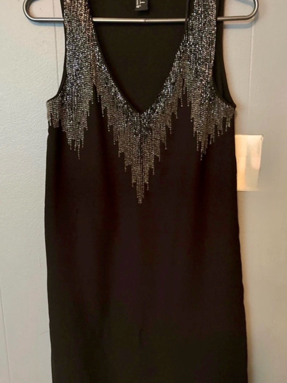 H&M Black Midi Dress with Silver Beaded V-Neck
